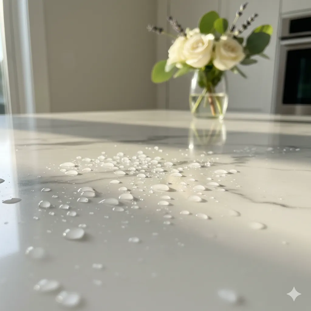 Detalhe de bancada de cozinha polida